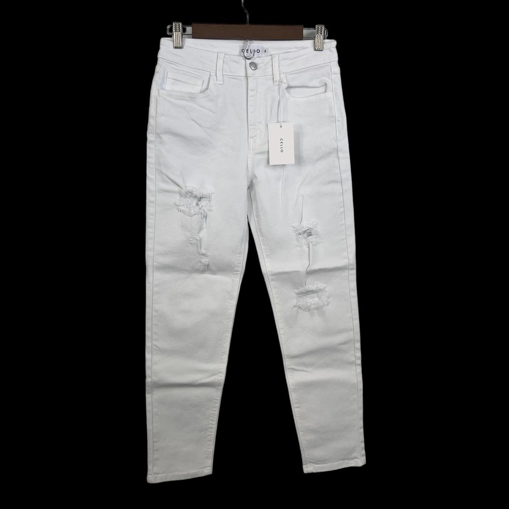 Cello ELEANOR‎ DISTRESSED HIGH RISE SLIM FIT STRAIGHT LEG JEANS WHITE WASH NWT - Picture 5 of 16